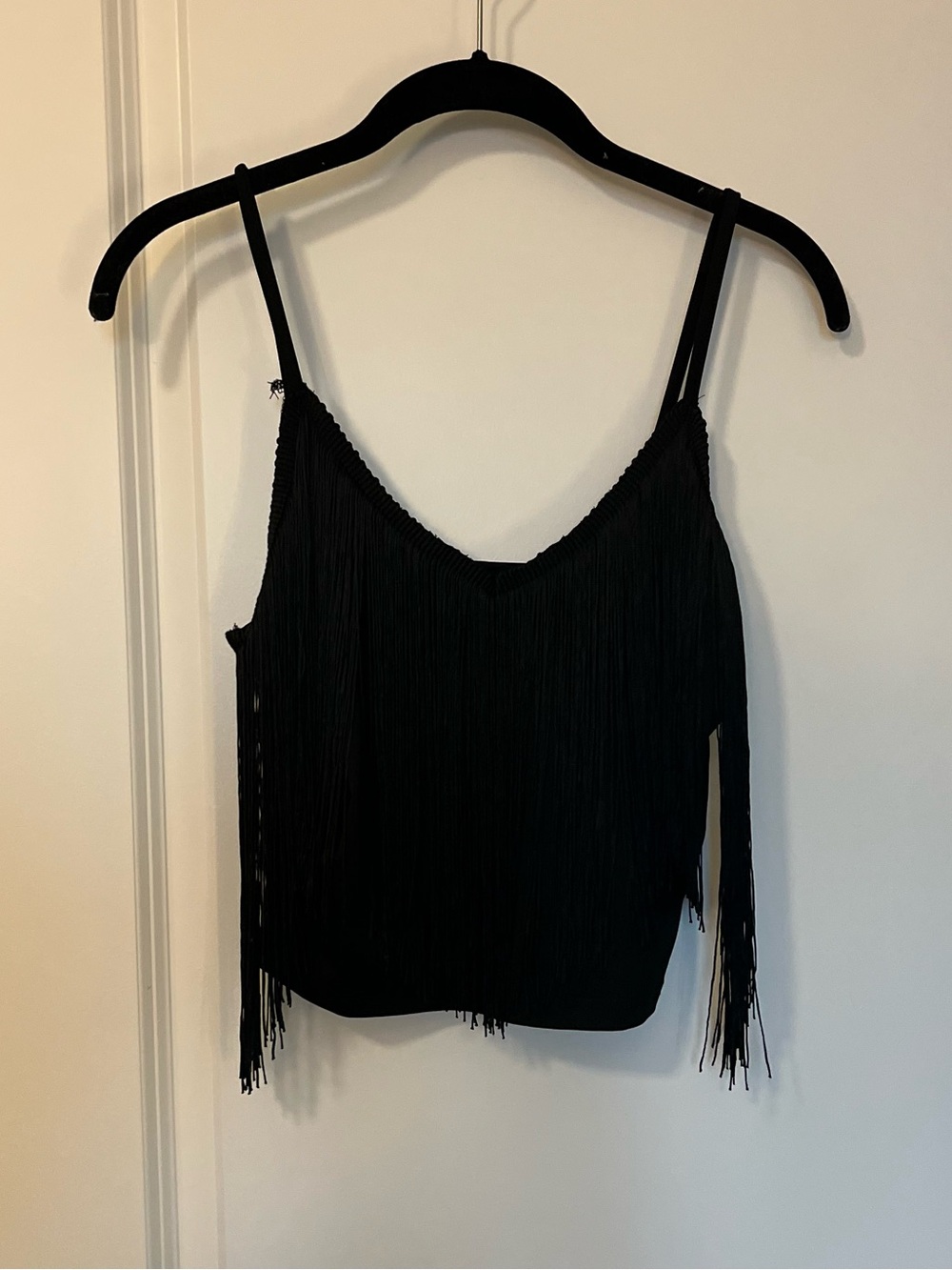 Black Fringe Crop Tank Top
